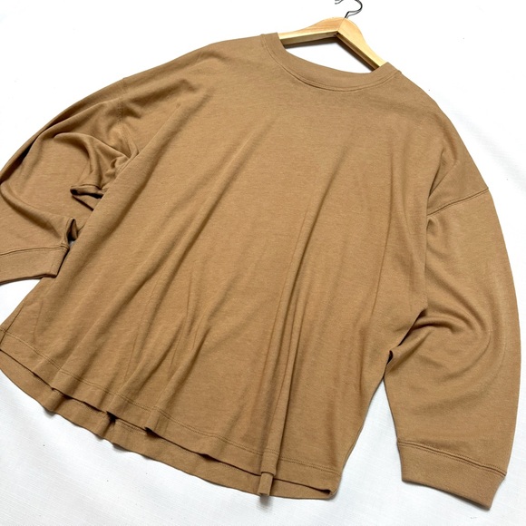 Jenni Kayne XL Drop Shoulder Top Light Sweater Boyfriend Tee Camel Cotton Knit - Picture 2 of 8
